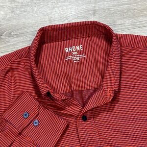 Rhone Shirt Mens XL Red Micro Check Long Sleeve Button Front Stretch Performance